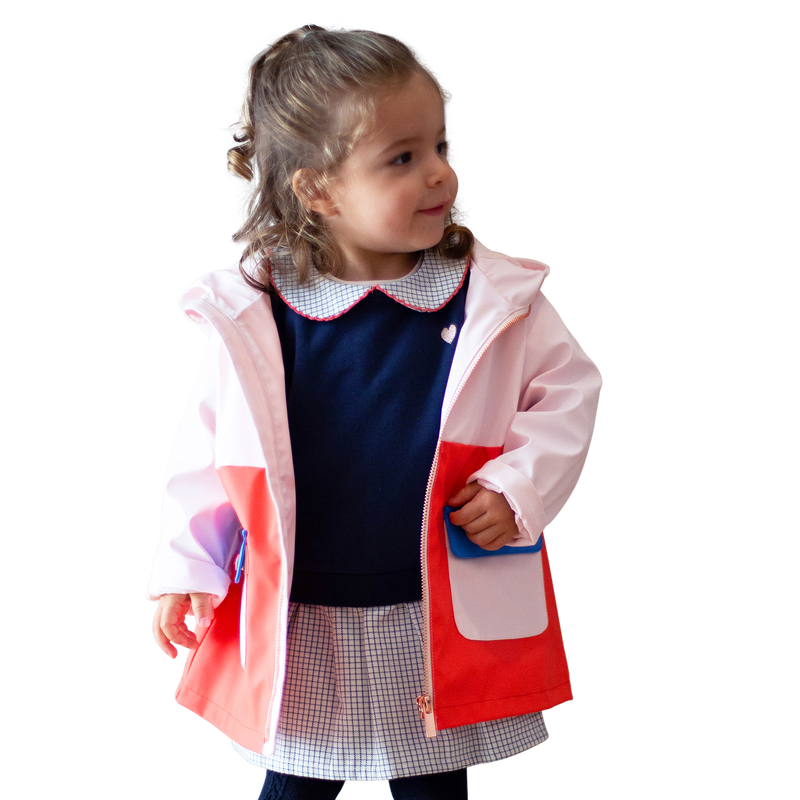 Tricoloured hooded raincoat CARREMENT BEAU 
                        GIRL