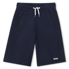 Plain fleece Bermuda shorts, NAVY, hi-res