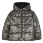 Reversible hooded puffer jacket, BLACK  YELLOW, hi-res
