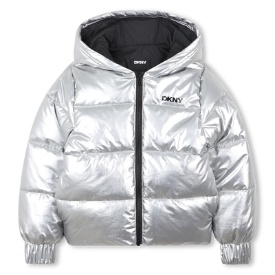 Silver hooded puffer jacket DKNY GIRL