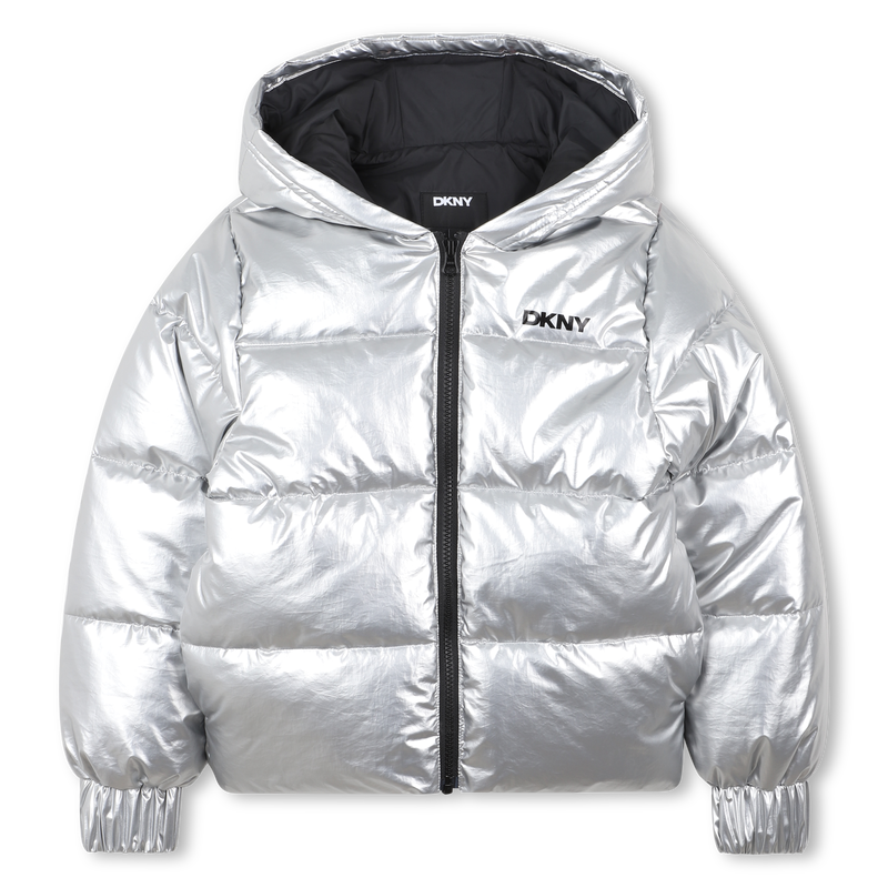 Silver hooded puffer jacket DKNY 
                        GIRL