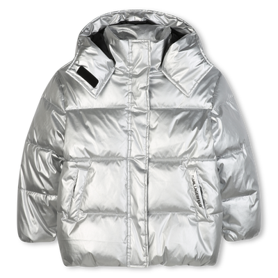 Silver hooded down jacket KARL LAGERFELD KIDS GIRL
