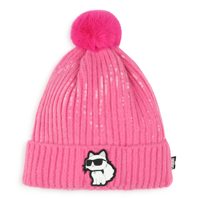 Knitted hat with pompom KARL LAGERFELD KIDS GIRL