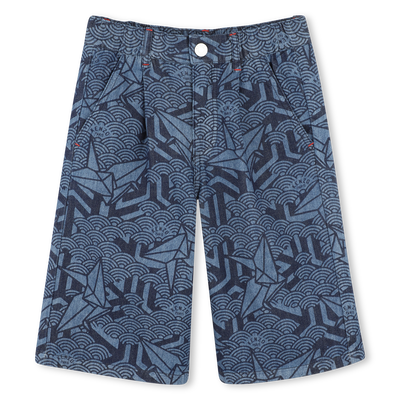 Printed denim Bermuda shorts KENZO KIDS BOY