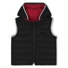 Reversible sleeveless down jacket, DARK RED, hi-res