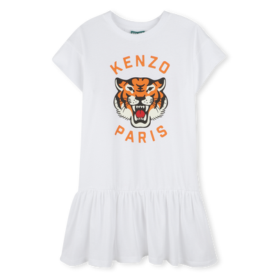 Logo print dress with ruffle KENZO KIDS GIRL