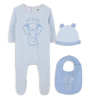 Pajama + hat + bib set, PALE BLUE, hi-res