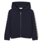 Hooded fleece cardigan, NAVY, hi-res