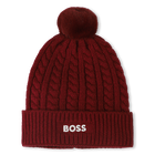 Cable knit beanie, DARK RED, hi-res
