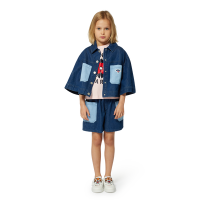 Bi-material T-shirt with print KENZO KIDS GIRL