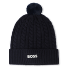 Cable knit beanie, NAVY, hi-res