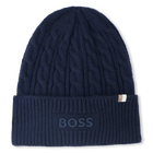 Cable knit beanie, NAVY, hi-res