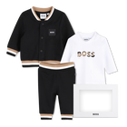 Pants, cardigan, and t-shirt set, BLACK, hi-res