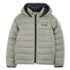Reversible hooded down jacket, GREEN, hi-res