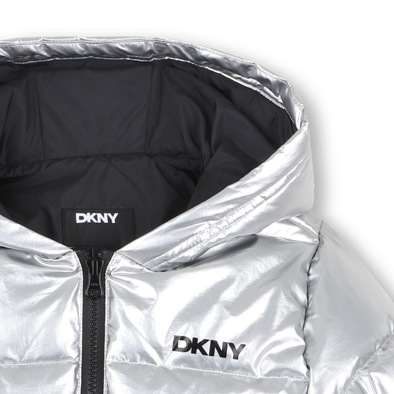 Silver hooded puffer jacket DKNY 
                        GIRL
