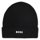 Knitted hat with logo, BLACK, hi-res